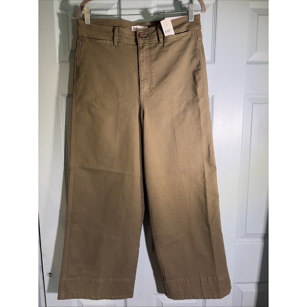 Loft Made and Loved Cropped Wide Leg Jeans Army Green High Waist Women Sz 8/29.